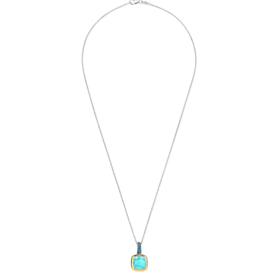 Ti Sento Pendentif - 6829TQ Argent Doré Et Pierre Synthétique Turquoise Carrée Bélière Pavée | Femme Collier Et Pendentif