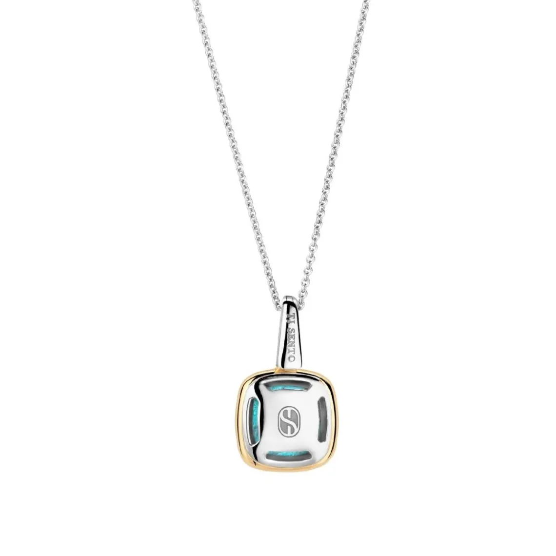 Ti Sento Pendentif - 6829TQ Argent Doré Et Pierre Synthétique Turquoise Carrée Bélière Pavée | Femme Collier Et Pendentif