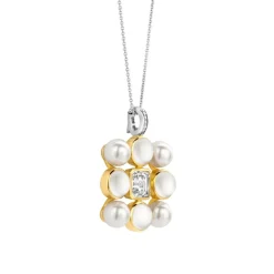 Ti Sento Pendentif - 6827YP Argent Doré Perles Synthétiques Et Oxyde De Zirconium Carré | Femme Collier Et Pendentif